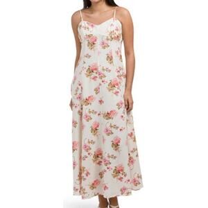 Joie Pink Floral Print Sea Scape Linen Blend Pockets Spaghetti Strap Maxi Dress